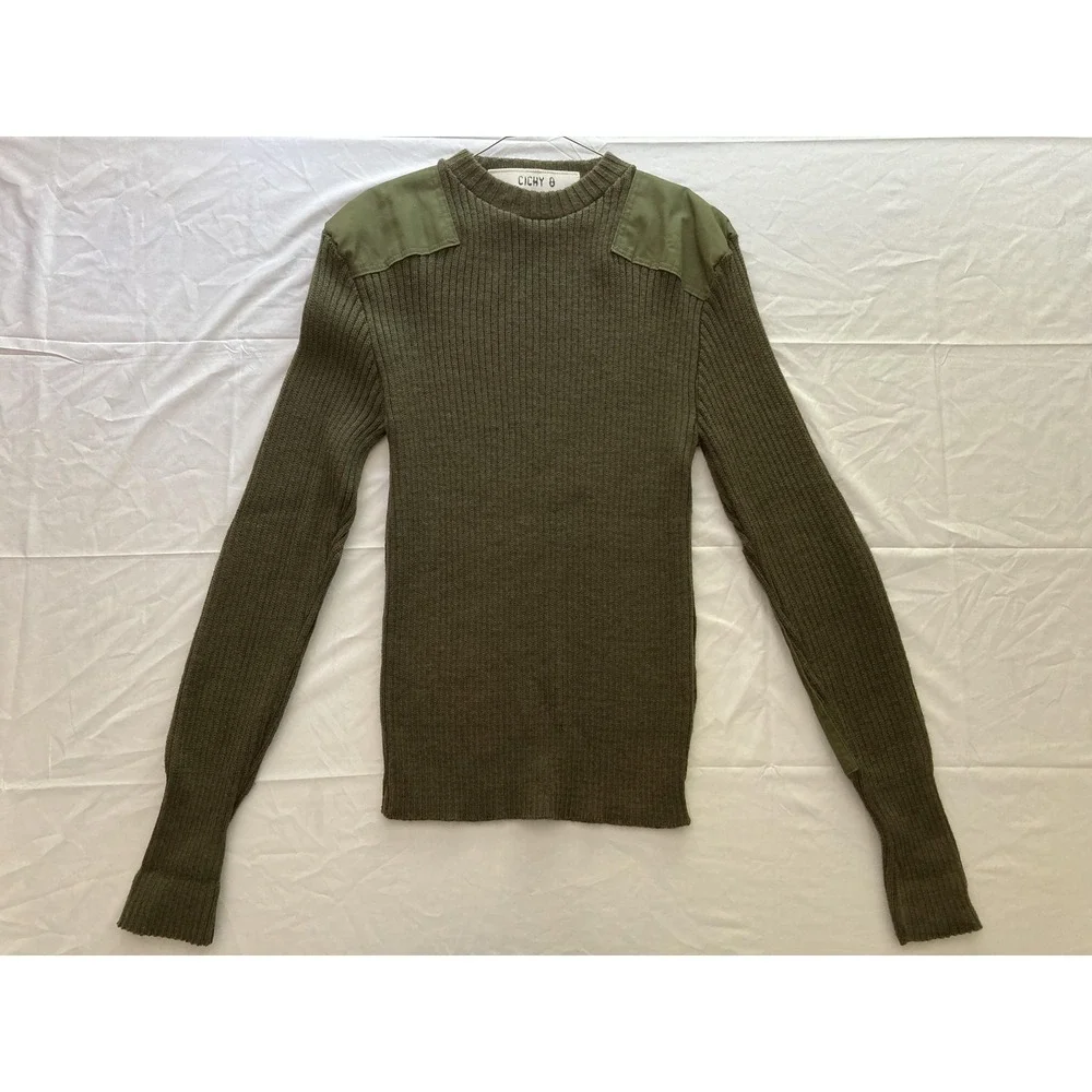 Vtg Military Sweater Mens L(44) Olive Wool Crew Military Army Commando Patches